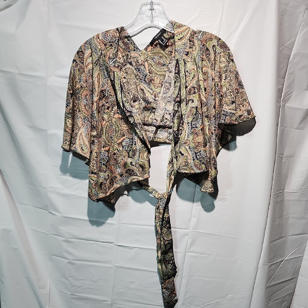 Forevwr 21 Paisley Tie-Front Crop Top - Multicolor